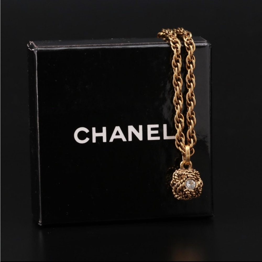 Chanel Rhinestone Knot Pendant Necklace